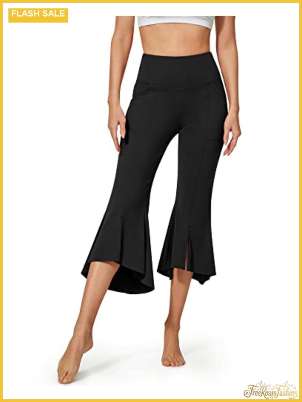 Women's High Waisted Flare Yoga Capri Pants with Pockets